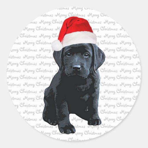 Black Lab Merry Christmas Puppy Santa Dog Labrador Classic Round Sticker