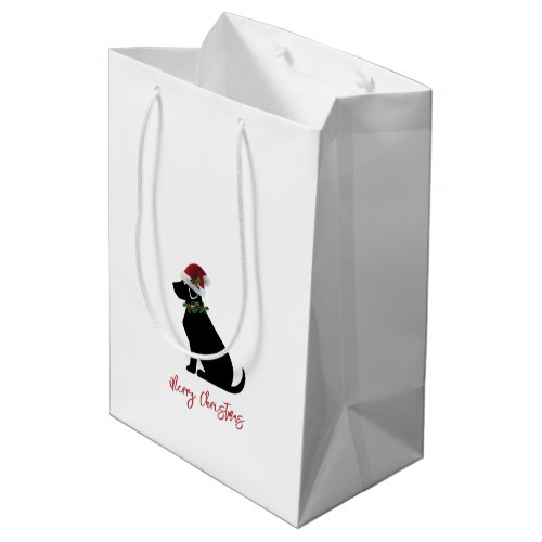 Black Lab Merry Christmas Santa Hat Holly Modern Medium Gift Bag