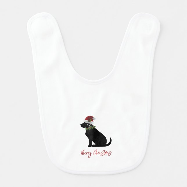 Black Lab Merry Christmas Silhouette Fun Modern Baby Bib (Front)