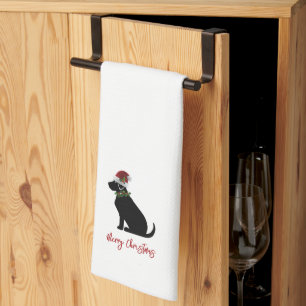 Black Lab Merry Christmas Silhouette Fun Modern Kitchen Towel