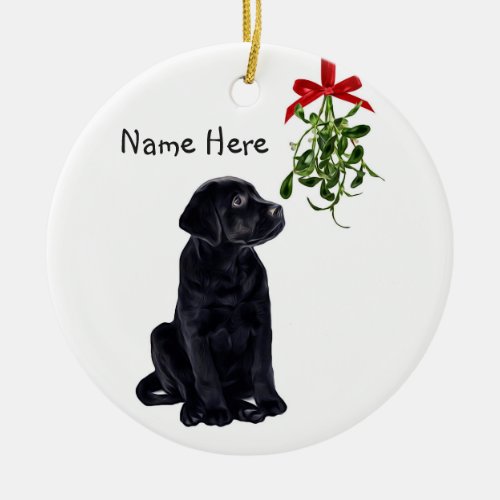 Black Lab Mistletoe Pet Dog Christmas Ceramic Ornament
