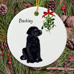 Black Lab Mistletoe Pet Dog Christmas Ceramic Ornament<br><div class="desc">Black Lab Mistletoe Christmas Ornament</div>