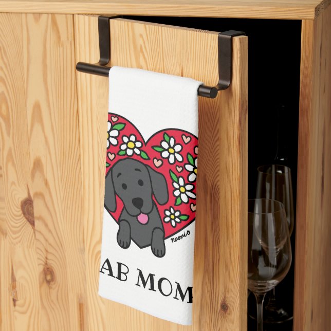 Black Lab Mom Floral Heart Kitchen Towel (Thirds Fold)