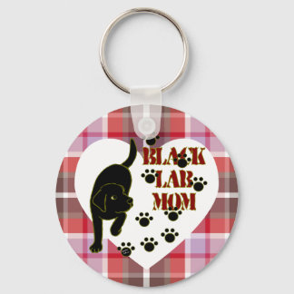 Black Lab Mom Heart and Plaid Keychain
