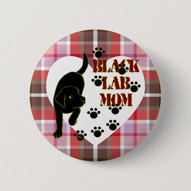 Black Lab Mom & Heart Plaid Button (Front)