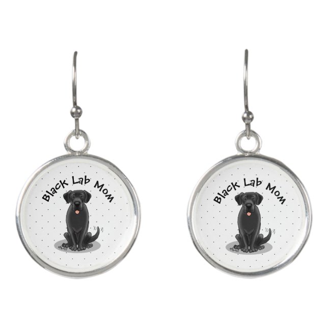 Black Lab Mom (Labrador Retriever Mom) Cute Dog Earrings (Front)