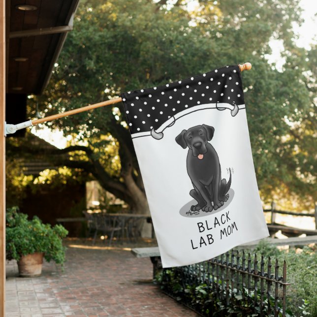 Black Lab Mom (Labrador Retriever Mom) Cute Dog House Flag (In SItu)