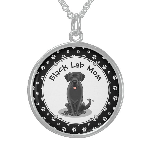 Black Lab Mom Sterling Silver Necklace (Front)