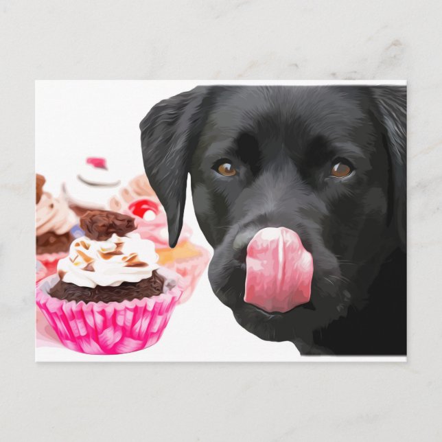 Black Lab Party - Dog Birthday - Cupcake Labrador Postcard (Front)