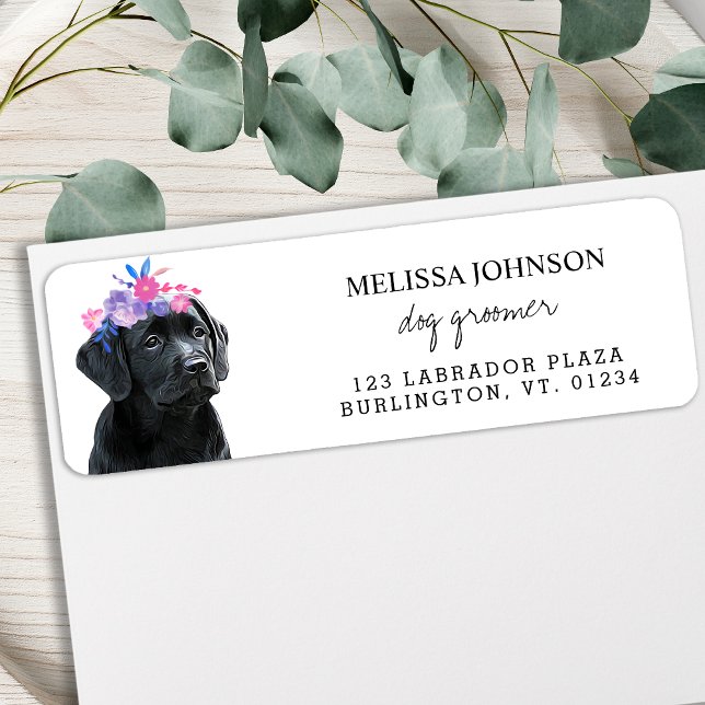 Black Lab Pet Dog Business Dog Groomer Address Label (Creator Uploaded)