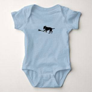 Black Lab Playing Lacrosse Baby Bodysuit
