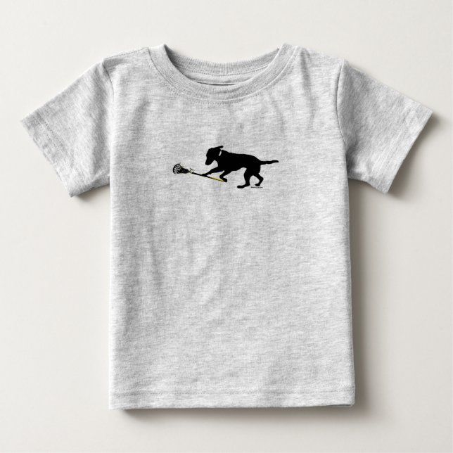Black Lab Playing Lacrosse Baby Football Bodysuit (Front)