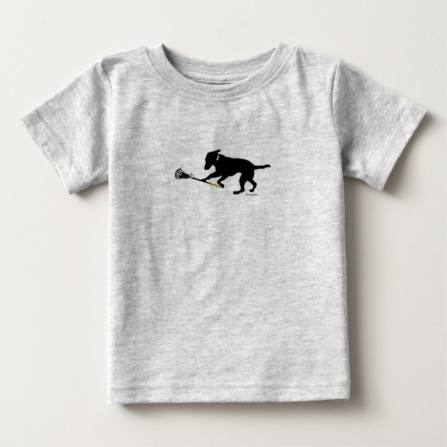 Black Lab Playing Lacrosse Baby T-Shirt (Front)