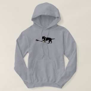 Black Lab Playing Lacrosse Mens Hooded Sweatshirt