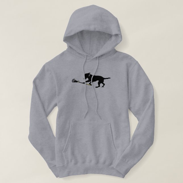 Black Lab Playing Lacrosse Mens Hooded Sweatshirt (Design Front)