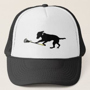 Black Lab Playing Lacrosse Trucker Hat