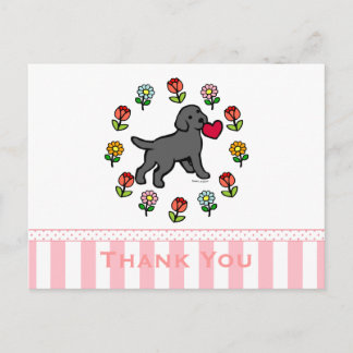 Black Lab Puppy and Red Heart Floral Postcard