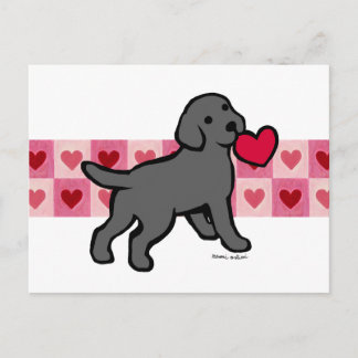 Black Lab Puppy and Red Heart Postcard