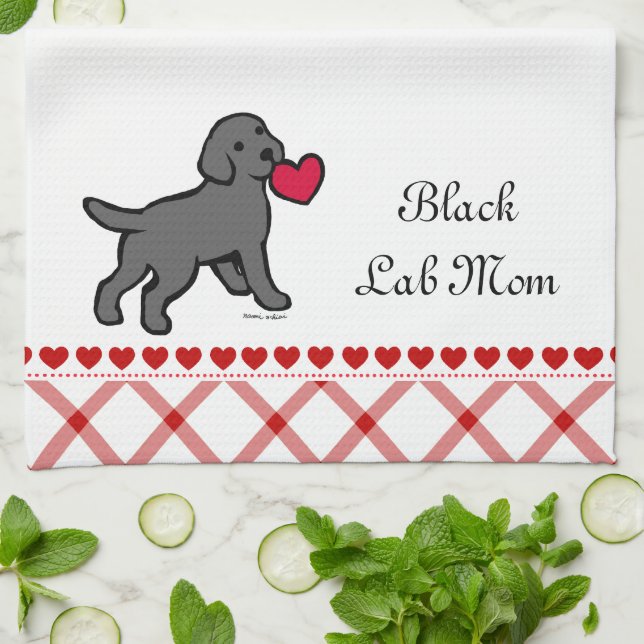 Black Lab Puppy and Red Heart Towel (Folded)