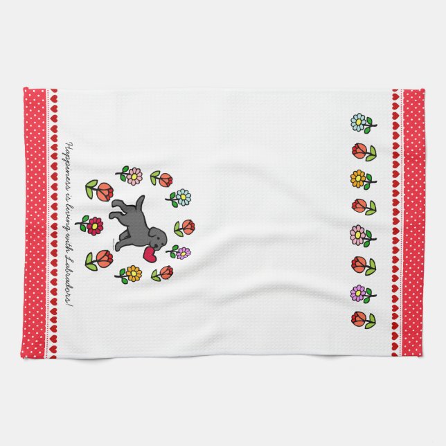 Black Lab Puppy and Red Heart Towel (Horizontal)