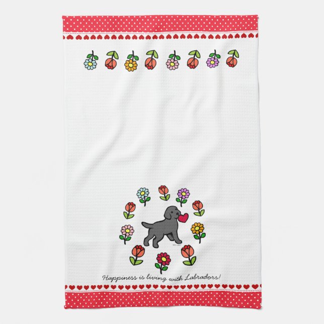 Black Lab Puppy and Red Heart Towel (Vertical)