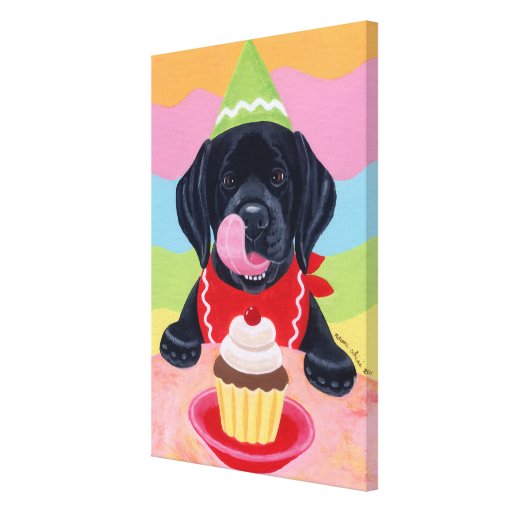 Black Lab Puppy Birthday Cupcake Painting canvas  