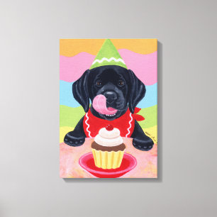 Black Lab Puppy Birthday Cupcake Painting canvas