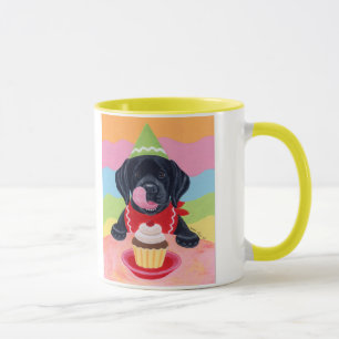 Black Lab Puppy Birthday Cupcake Painting Mug