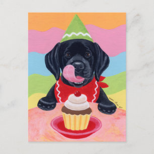 Black Lab Puppy Birthday Cupcake Painting Postcard