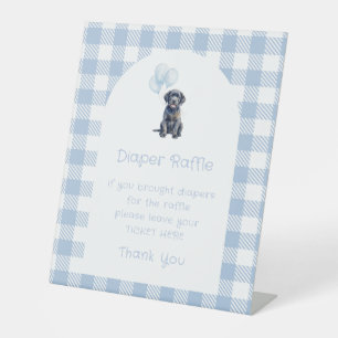 Black Lab Puppy Blue Baby Shower Diaper Raffle Pedestal Sign