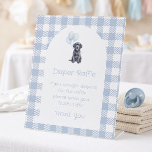 Black Lab Puppy Blue Baby Shower Diaper Raffle Pedestal Sign