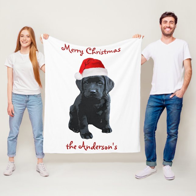 Black Lab Puppy Dog Christmas Labrador Fleece Blanket (In Situ)