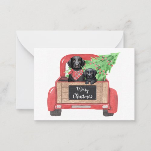 Black Lab Puppy Dog Red Christmas Truck Holiday Note Card