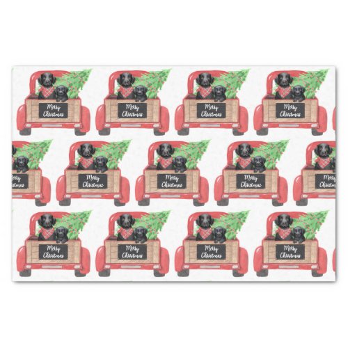 Black Lab Puppy Dog Red Truck Merry Christmas  Tissue Paper