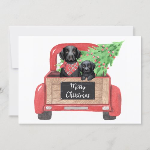 Black Lab Puppy Dog Vintage Red Christmas Truck Holiday Card