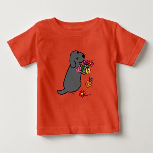 Black Lab Puppy Flower Basket Cartoon Baby T_Shirt