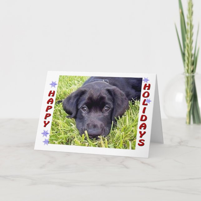 Black Lab Puppy Happy Holidays Card (Front)