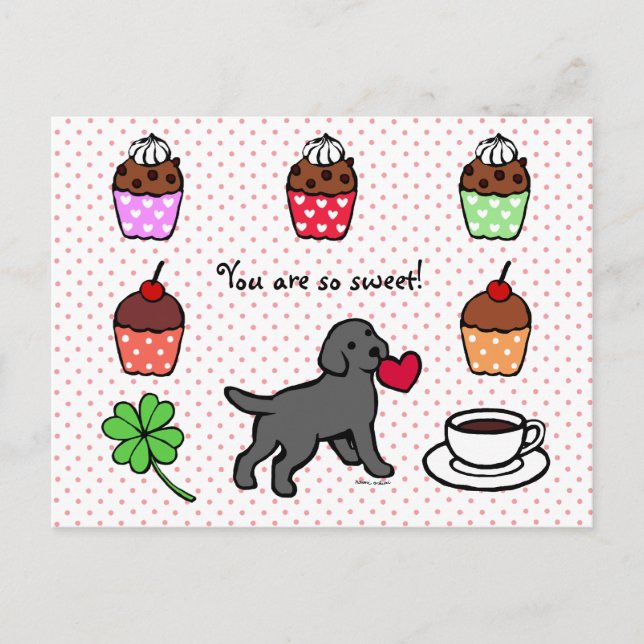 Black Lab Puppy Heart Cartoon Postcard (Front)