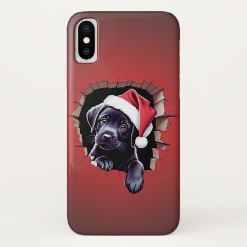 Black Lab Puppy in a Festive Santa Hat iPhone X Case