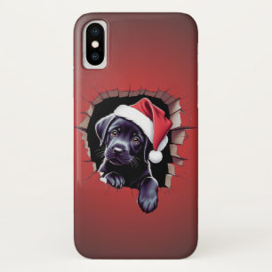Black Lab Puppy in Festive Santa Hat iPhone X Case