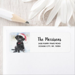 Black Lab Puppy in Santa Hat Custom Return Address Label
