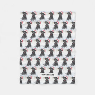Black Lab Puppy in Santa Hat or Custom Dog Photo Fleece Blanket