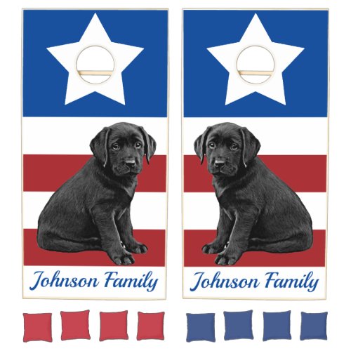 Black Lab Puppy Patriotic USA _ 4th of July _ Dog Cornhole Set