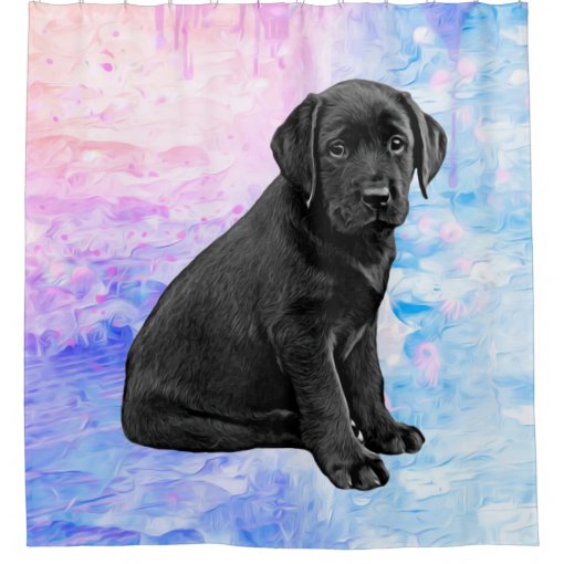 Black Lab Puppy Pink Blue Watercolor Labrador Shower Curtain Zazzle