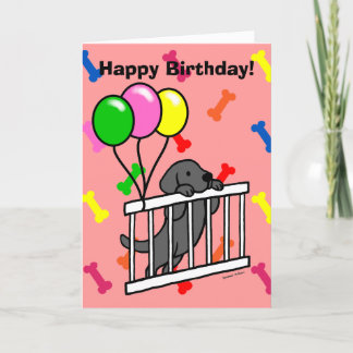 Black Lab Puppy & Puppy Gate 1 Cartoon Birthday Card