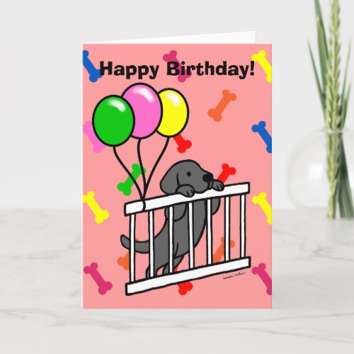 Black Lab Puppy  Puppy Gate 1 Cartoon Birthday Card