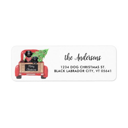 Black Lab Puppy Red Christmas Truck Return Address Label