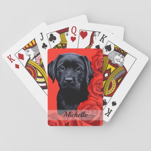 Black Lab Puppy _ Red Roses _ Cute Labrador Dog Playing Cards