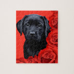 Black Lab Puppy Roses Labrador Retriever Jigsaw Puzzle<br><div class="desc">Enjoy a relaxing afternoon with this cute black labrador puppy! This labrador retriever puzzle will be fun to make and give hours of relaxing enjoyment!</div>