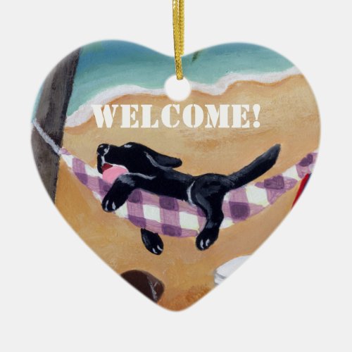 Black Lab Puppy Sleeping Door Hanger Ceramic Ornament